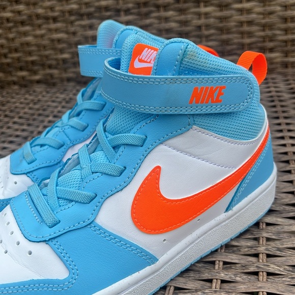 Nike Little Kid Court Borough Mid 2 Sneakers Neon Orange and Blue Boys Size 3 - Picture 10 of 10